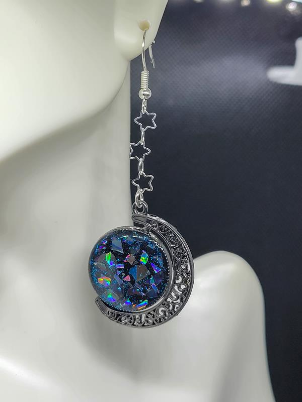 Crescent Mood Women's Necklace Blue Opal Pendant Sterling Silver Chain –  Lulugem.com